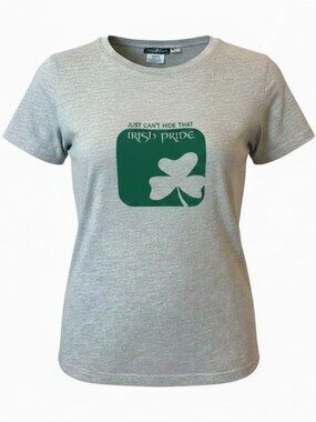 Juniors T-shirt Size XL St Patricks Day Tee Gray Green Shamrock Shirt